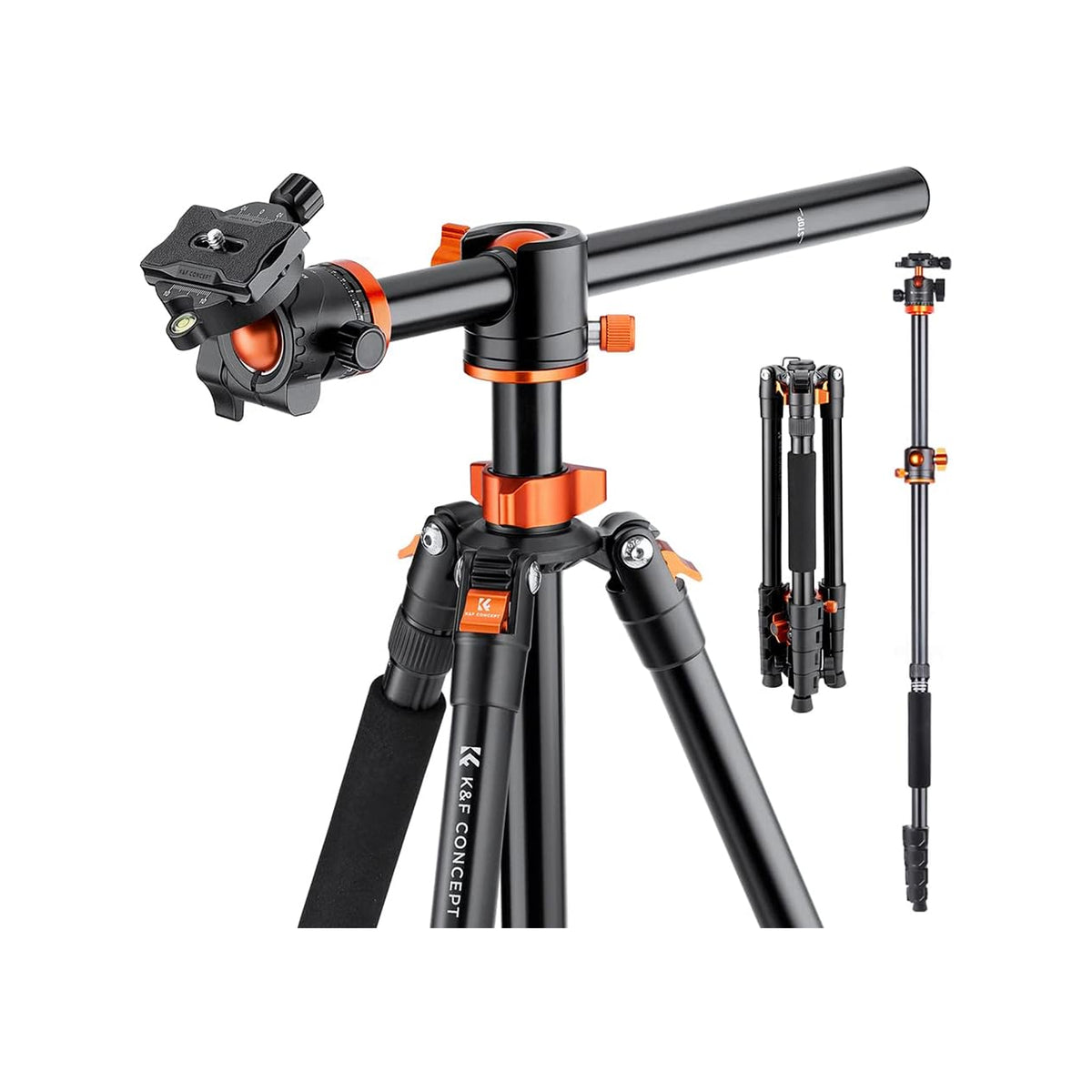 K&F Concept 186cm Aluminum Camera Tripod with 90° Center Column & Monopod – T255A3 (S211)