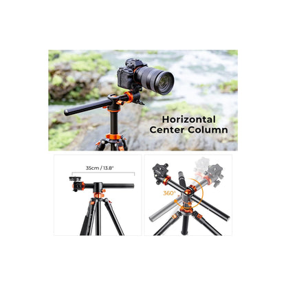 K&F Concept 186cm Aluminum Camera Tripod with 90° Center Column & Monopod – T255A3 (S211)