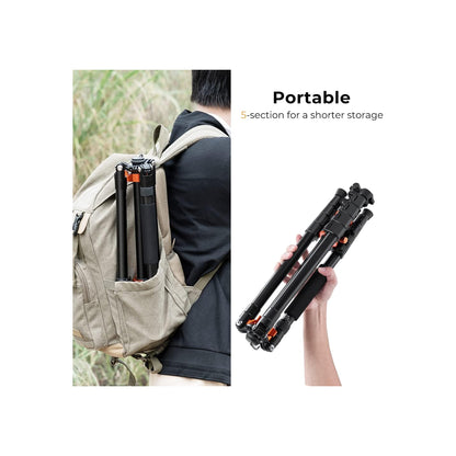 K&F Concept 186cm Aluminum Camera Tripod with 90° Center Column & Monopod – T255A3 (S211)