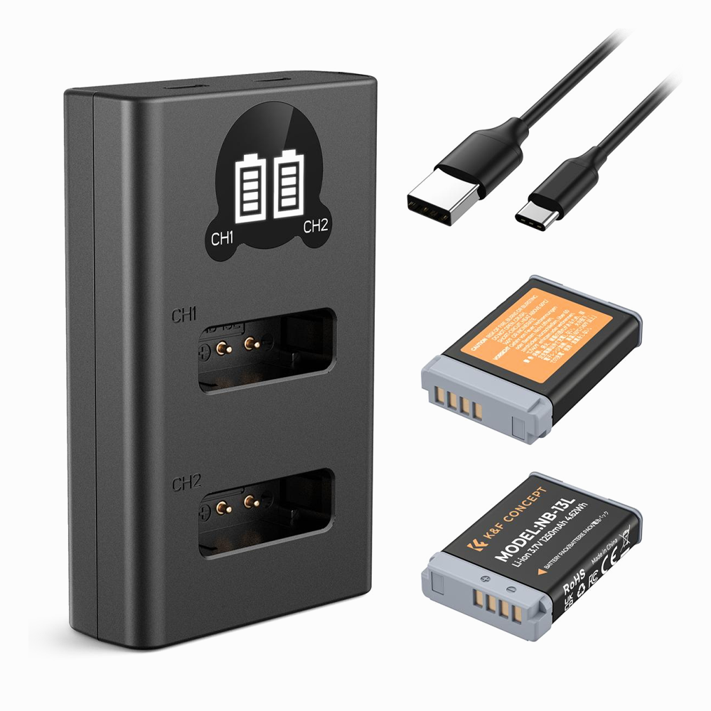K&F Concept 2 Pack NB-13L Battery and Dual Slot Charger Set