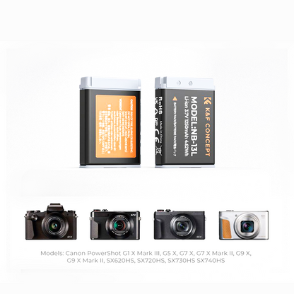 K&F Concept 2 Pack NB-13L Battery and Dual Slot Charger Set- KF28.0043