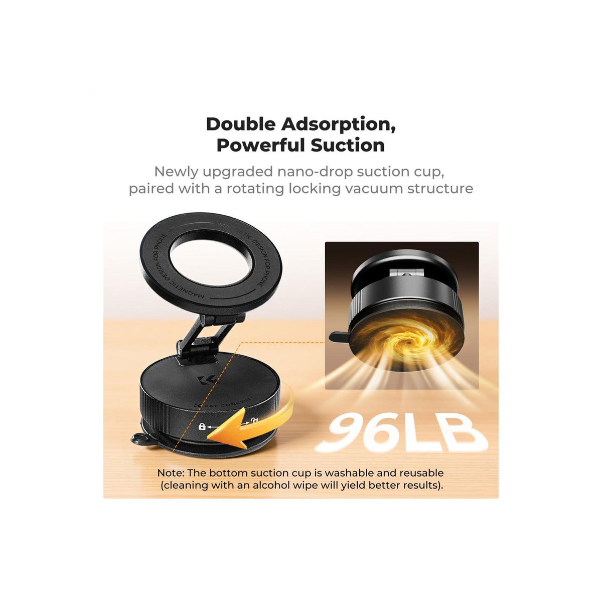 K&F Concept 360° Magnetic Vacuum Car Phone Holder – Black – KF15.0007