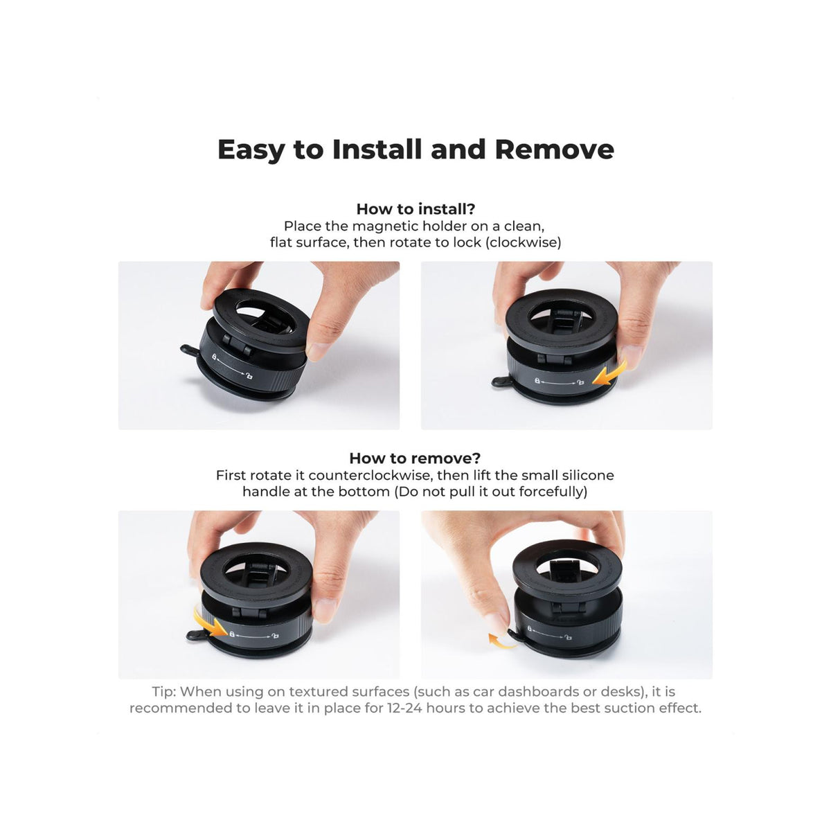 K&F Concept 360° Magnetic Vacuum Car Phone Holder – Black – KF15.0007