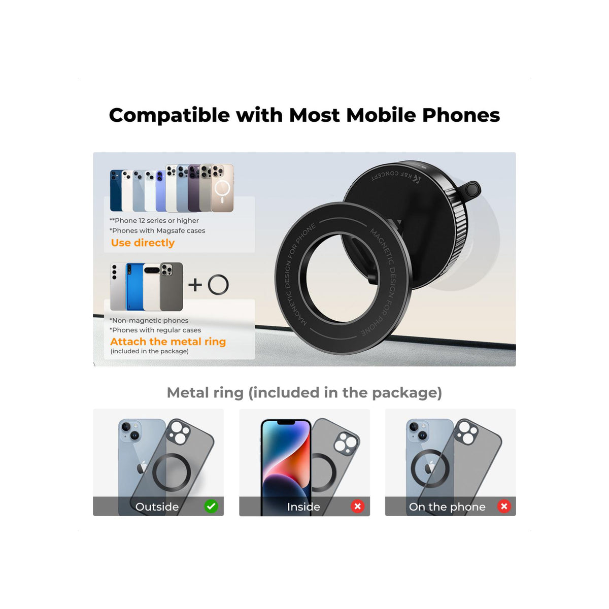 K&F Concept 360° Magnetic Vacuum Car Phone Holder – Black – KF15.0007