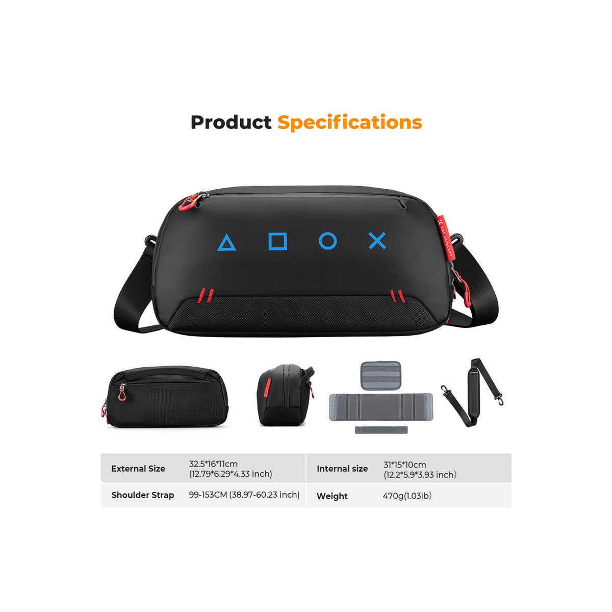 K&F Concept 4L Portable Gaming Console Sling Bag with 8 Card Slots – KF13.226