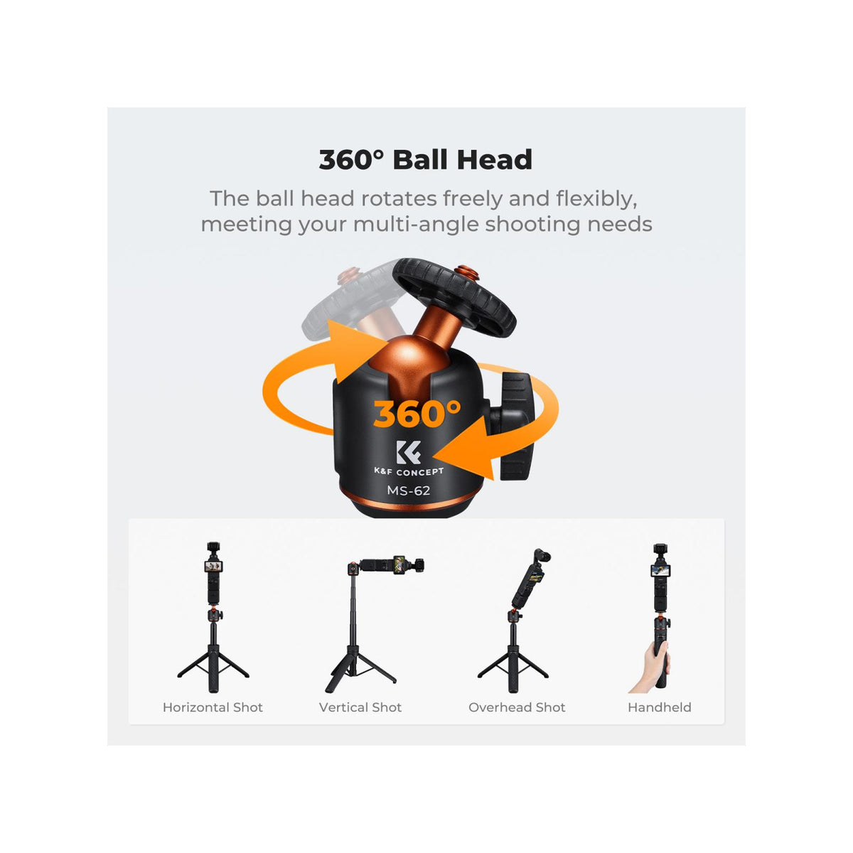 K&F Concept 65cm Mini Selfie Stick Tripod with Cold Shoe – KF09.180S1