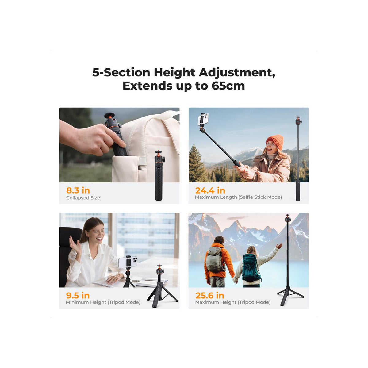 K&F Concept 65cm Mini Selfie Stick Tripod with Cold Shoe – KF09.180S1