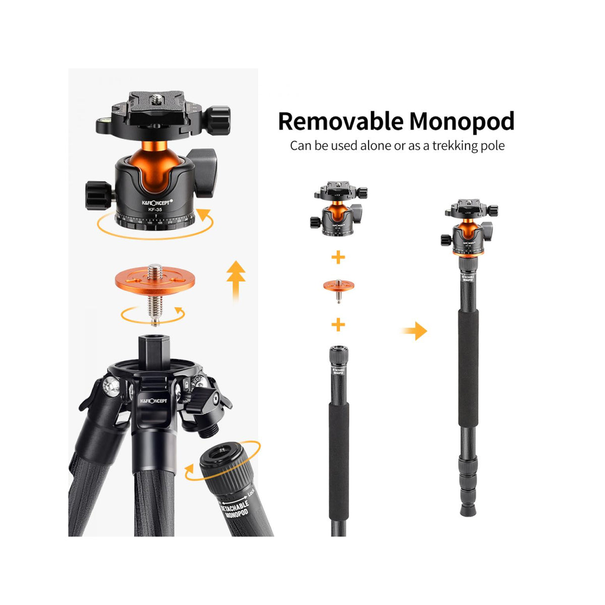 K&F Concept 70″ Carbon Fiber Travel Tripod with BH-36L Ball Head-KF09.098V1