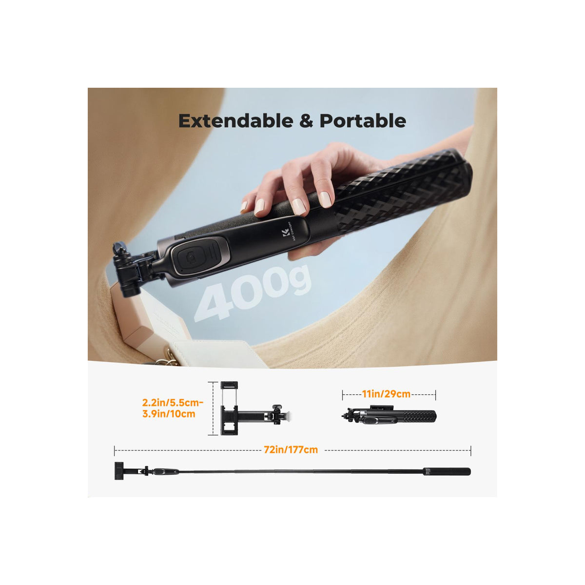 K&F Concept 71" Auto Open Phone Tripod & Selfie Stick – KF15.0030