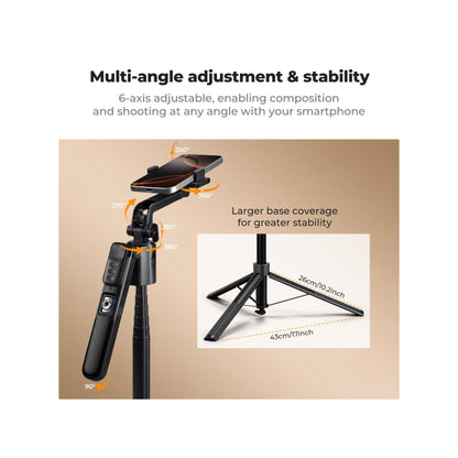 K&F Concept 71″ Smart Face-Tracking Selfie Stick Tripod with Dual Fill Lights – KF15.0006
