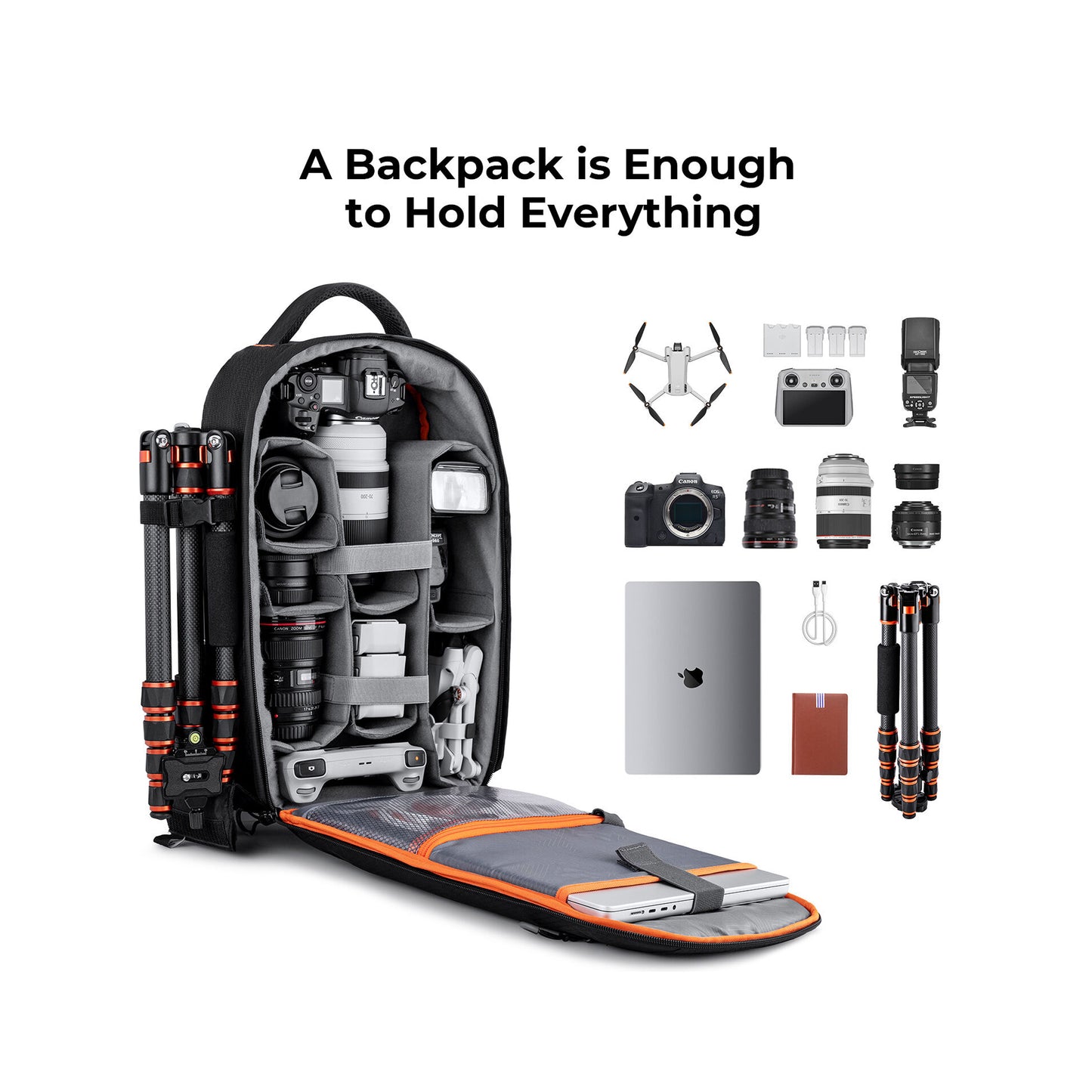 K&F Concept Nature Wander 05 Professional Camera Backpack 18L – Black/Orange (KF13.140)
