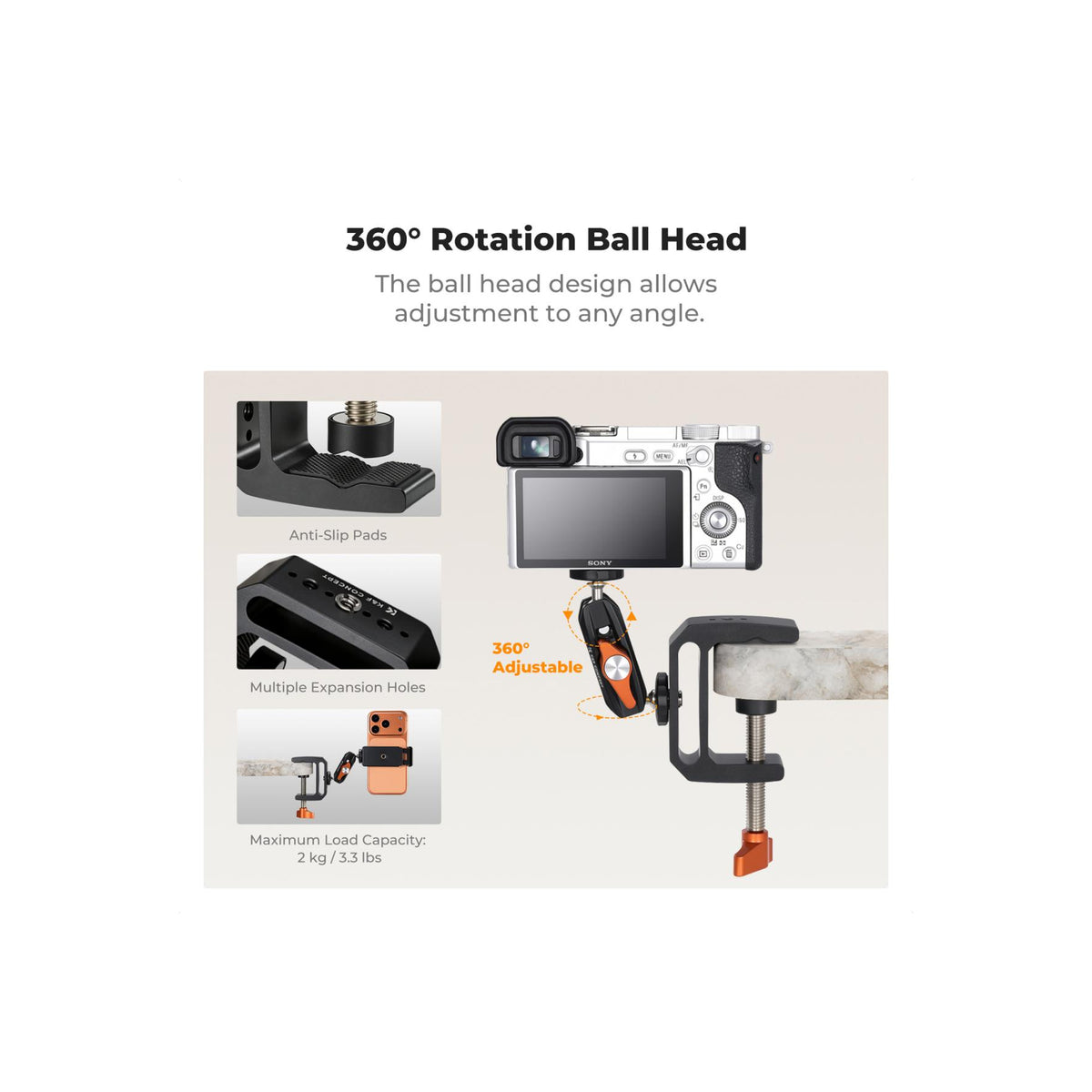 K&F Concept C-Clamp Mount with Double Ball Head Magic Arm – KF31.225