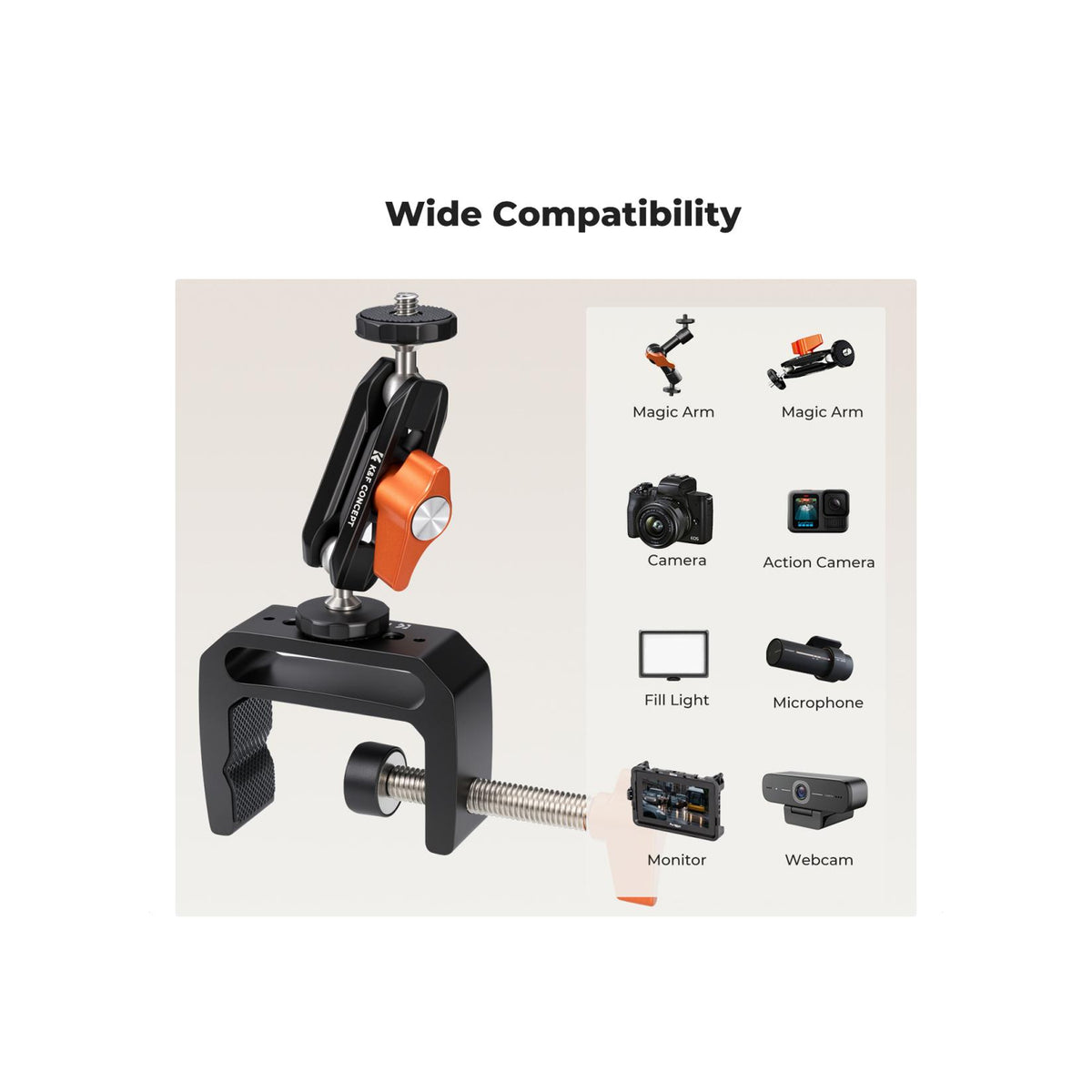 K&F Concept C-Clamp Mount with Double Ball Head Magic Arm – KF31.225