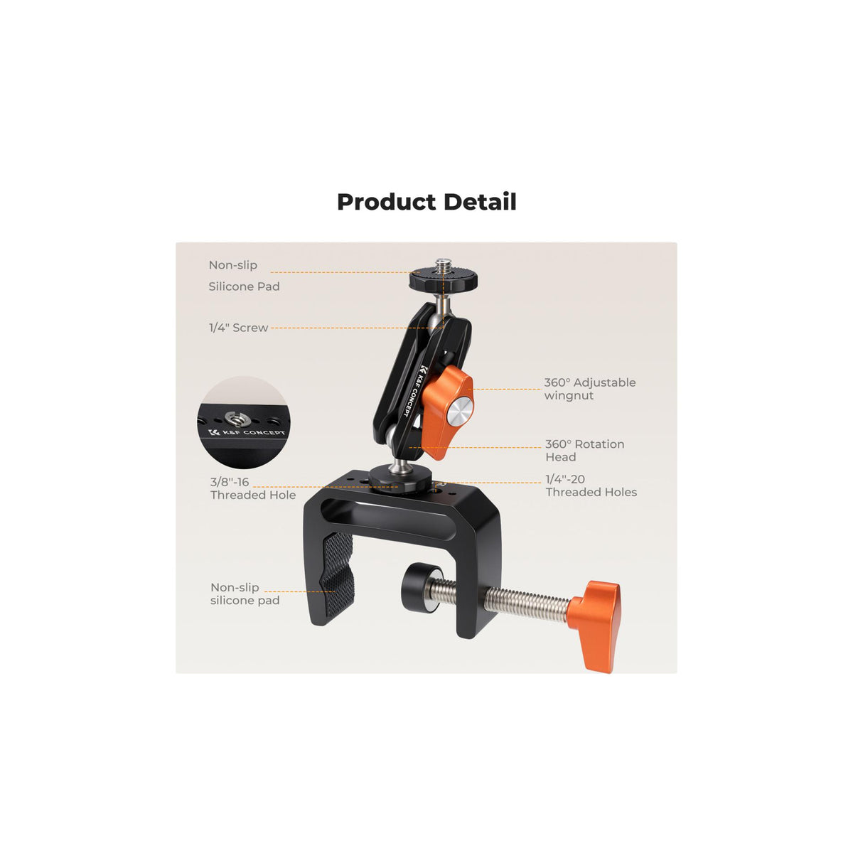 K&F Concept C-Clamp Mount with Double Ball Head Magic Arm – KF31.225