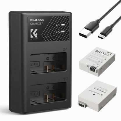 K&F Concept Canon LP-E8 Battery and Charger Set with Dual Slot Charger for Canon EOS 700D 650D 550D X7i X6i X5(KF28.0027)