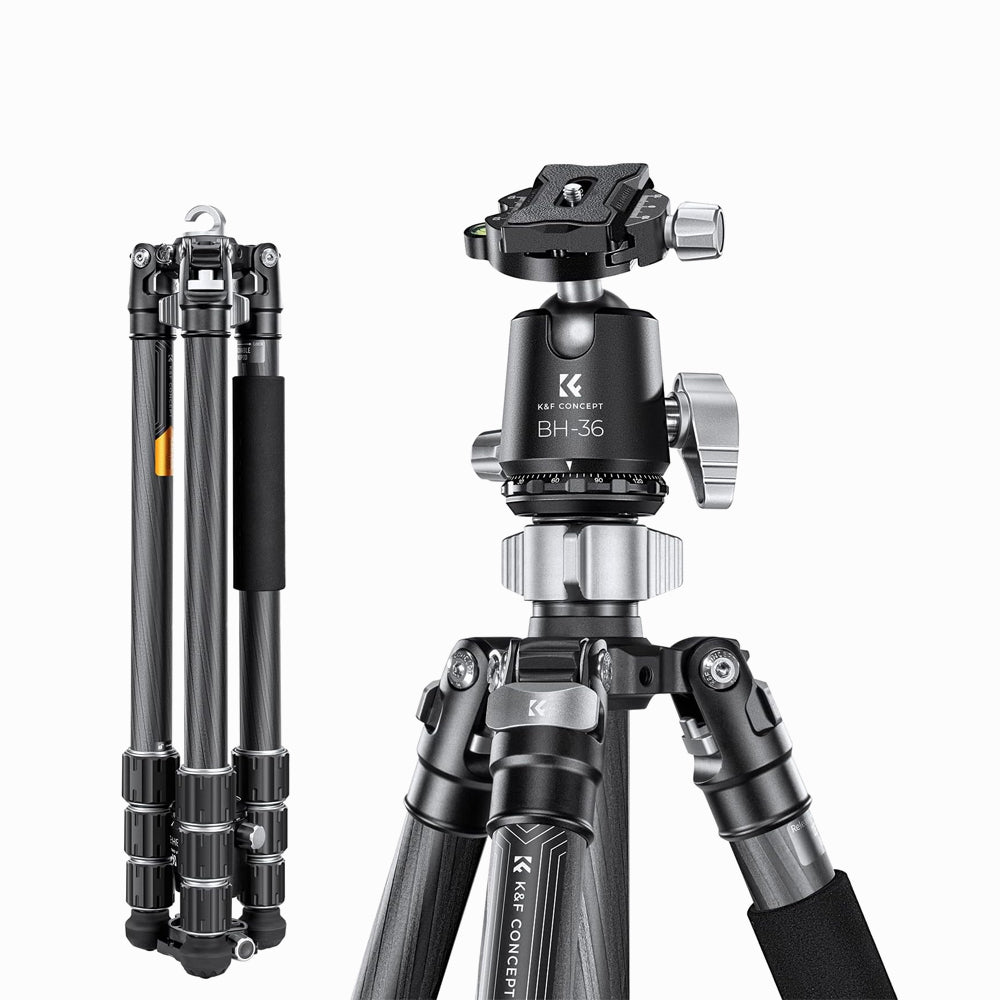 K&F Concept Carbon Fiber Tripod Capacity 16KG/35.2lbs with 36mm Metal Ball Head Load X284C4+BH-36 SKU: KF09.117