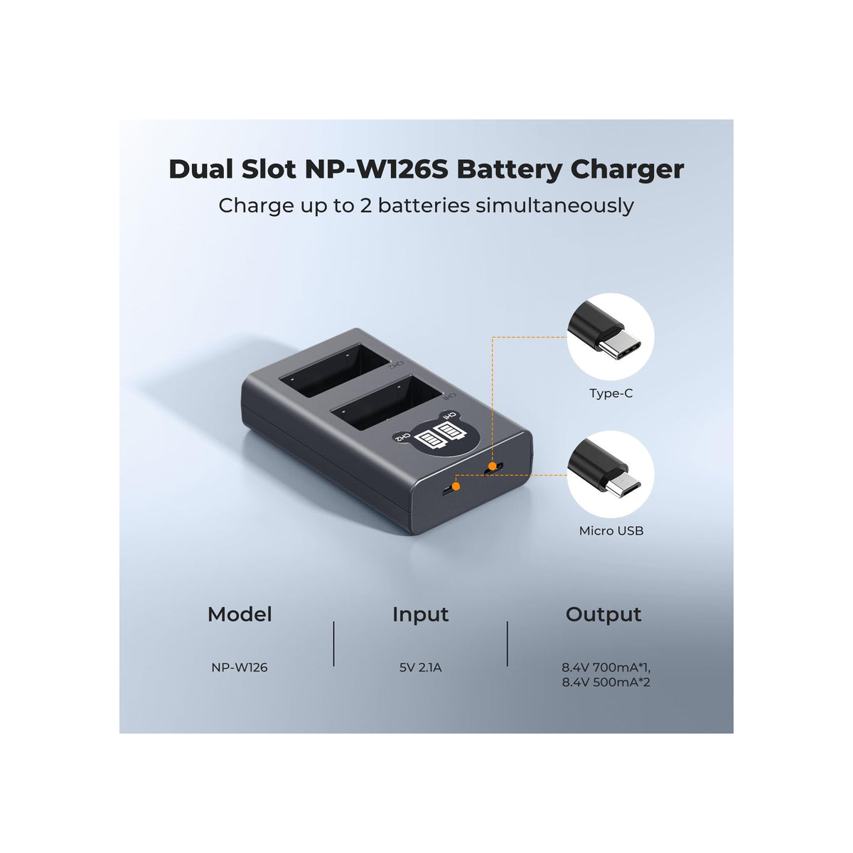 K&F Concept Dual-Slot Charger for Fujifilm NP-W126/NP-W126S Batteries – KF28.0106