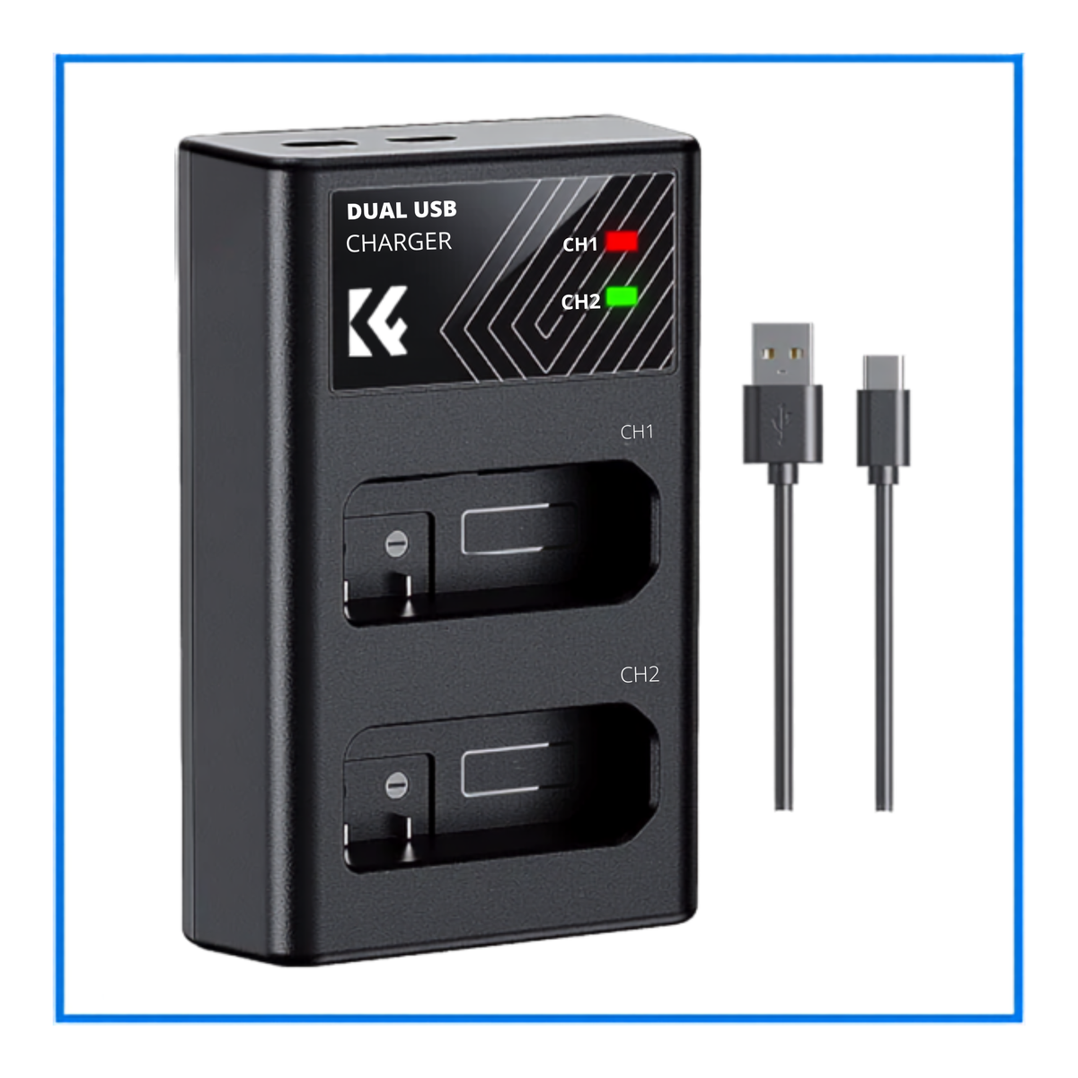 K&F Concept Dual-Slot Fast Charger for Nikon EN-EL14 Battery – Black