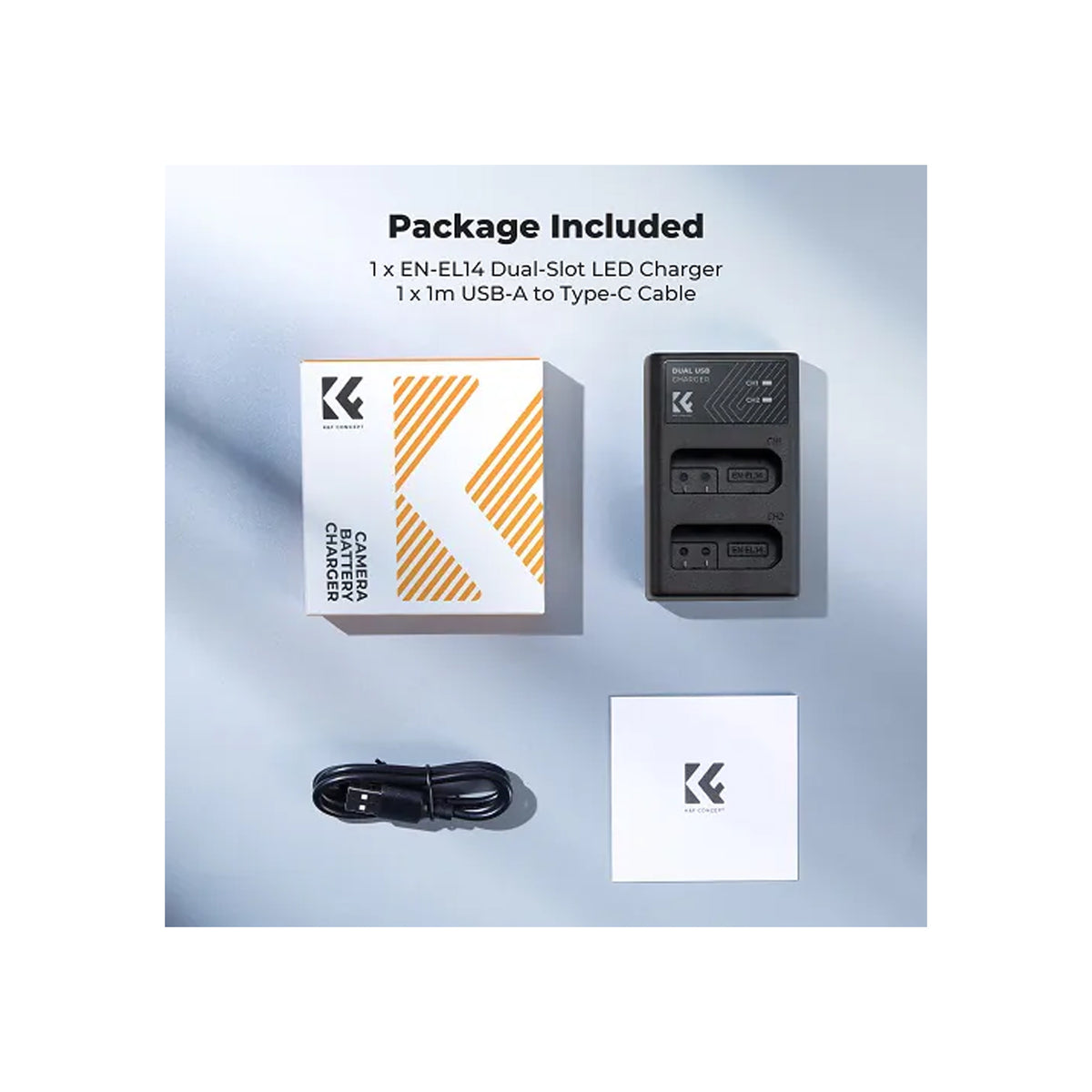 K&F Concept Dual-Slot Fast Charger for Nikon EN-EL14 Battery – Black