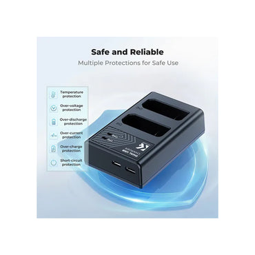 K&F Concept Dual-Slot Fast Charger for Nikon EN-EL14 Battery – Black