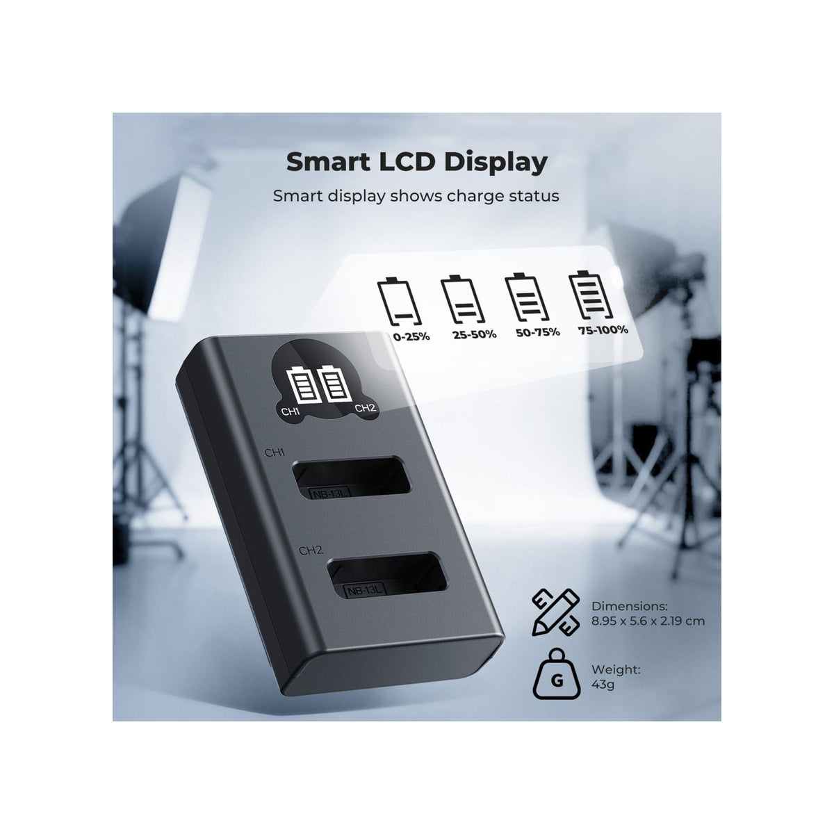K&F Concept Dual-Slot NB-13L Battery Charger for Canon PowerShot Cameras – KF28.0129