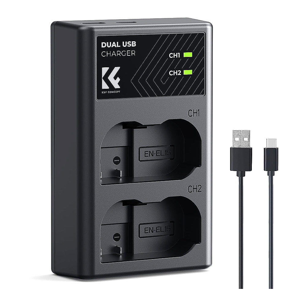 K&F Concept EN-EL15/EN-EL15A/EN-EL15B Battery Charger, Dual Slot Quick Charger-KF28.0006