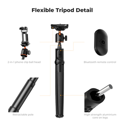 K&F Concept KF09.152 Phone Tripod, Extendable Flexible Tripod with Remote 24in Small Tripod MS29