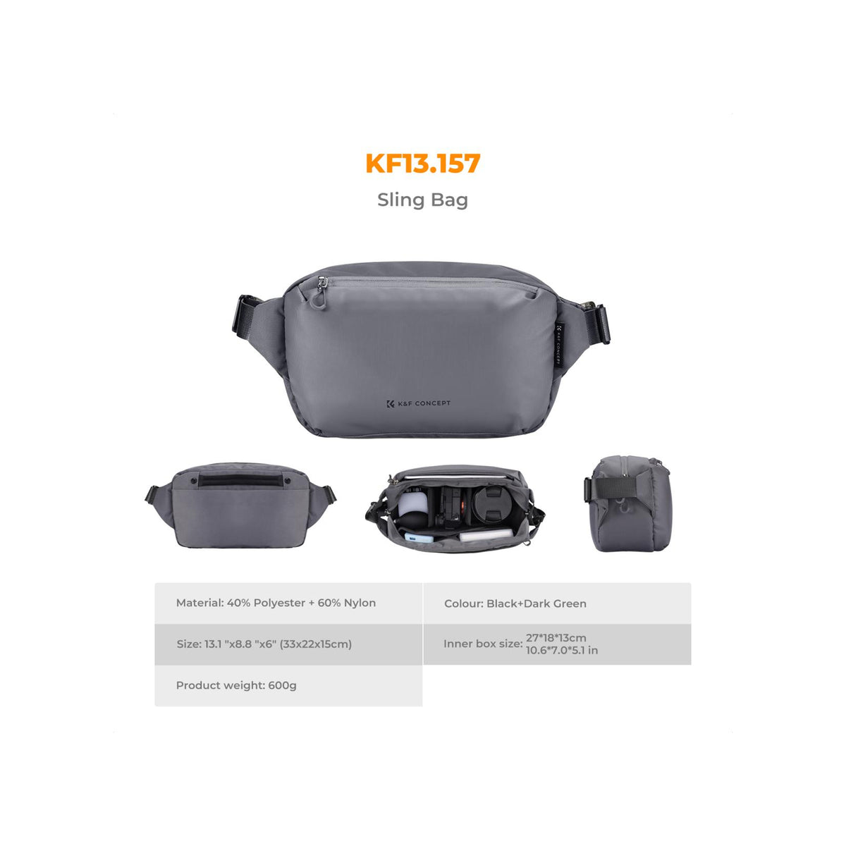 K&F Concept KF13.157V6 Alpha Camera Sling Bag (Dark Grey 10L)