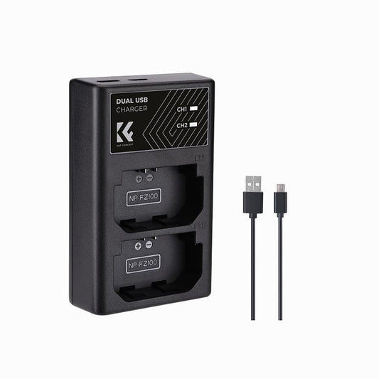 K&F Concept KF28.0096 Dual Slot LCD Fast Charger with USB Type-C Cable for Sony NP-BX1 Battery