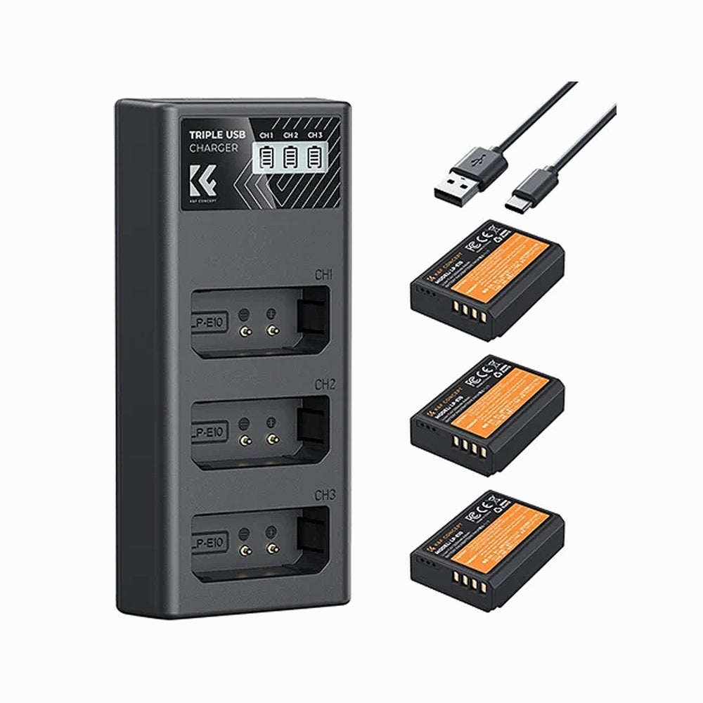 K&F Concept LP-E10 Battery 3-PackLCD Charger for Canon Rebel T7 Battery, EOS Rebel T7 T6 T5 T100, Kiss X50 X70 X80 X90, EOS 1100D 1200D 1300D 1500D 2000D Camera SKU: KF28.0090