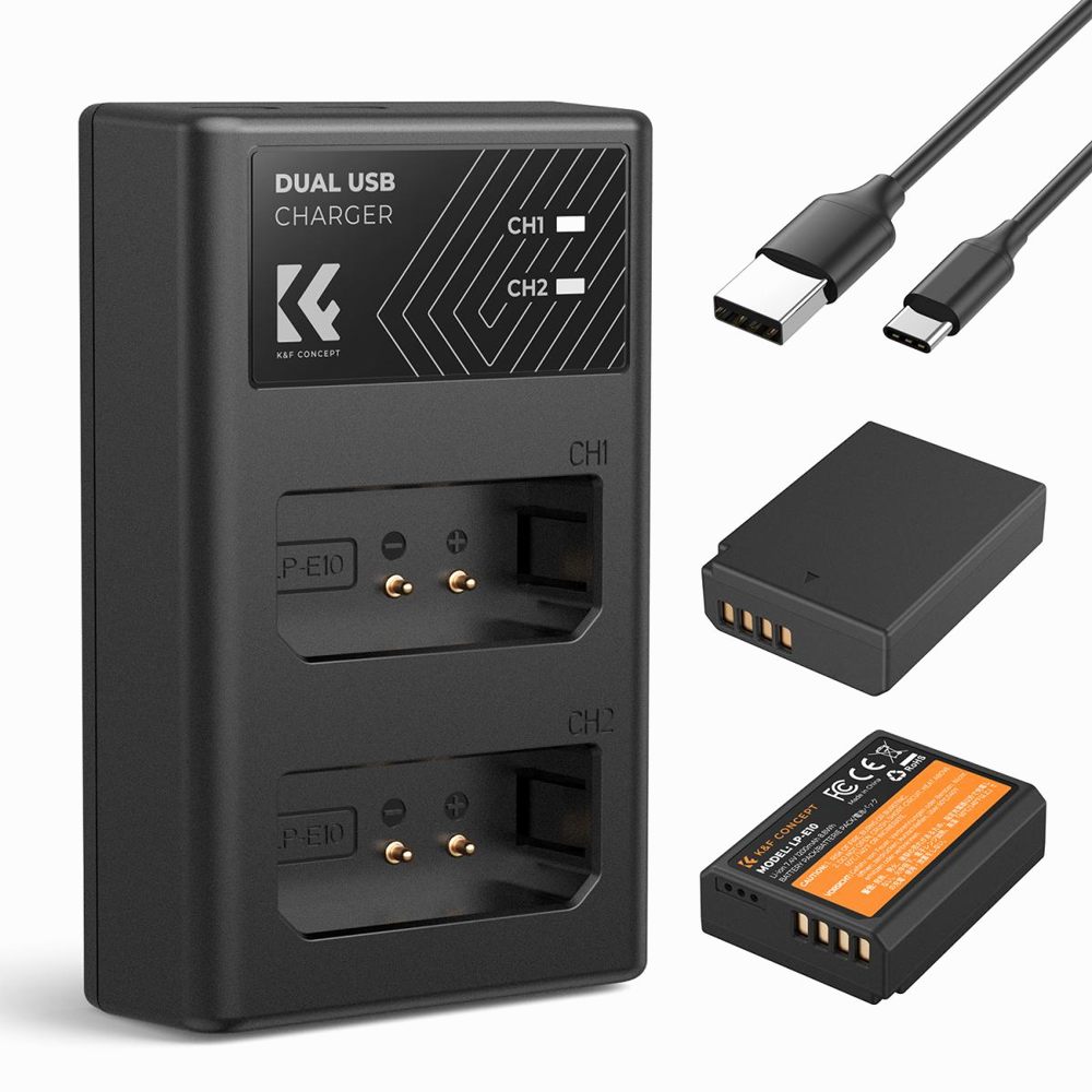 K&F Concept  LP-E10 Battery and Charger Set with Dual Slot Charger-KF28.0028