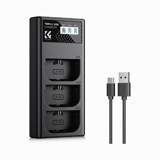 K&F Concept LP-E6NH 3-Slot Charger, LP-E6 LP-E6N Battery Charger with LCD Display for Canon EOS R5 R6 R7 5D 6D 7D Mark II Cameras SKU: KF28.0062