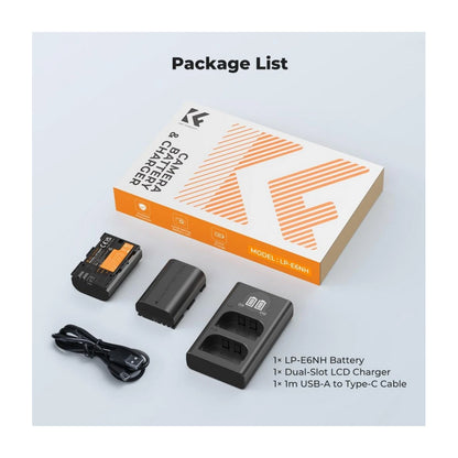 K&F Concept LP-E6NH Replacement Battery and Charger Set, 2 Pack 2600mAh Batteries-KF28.0098