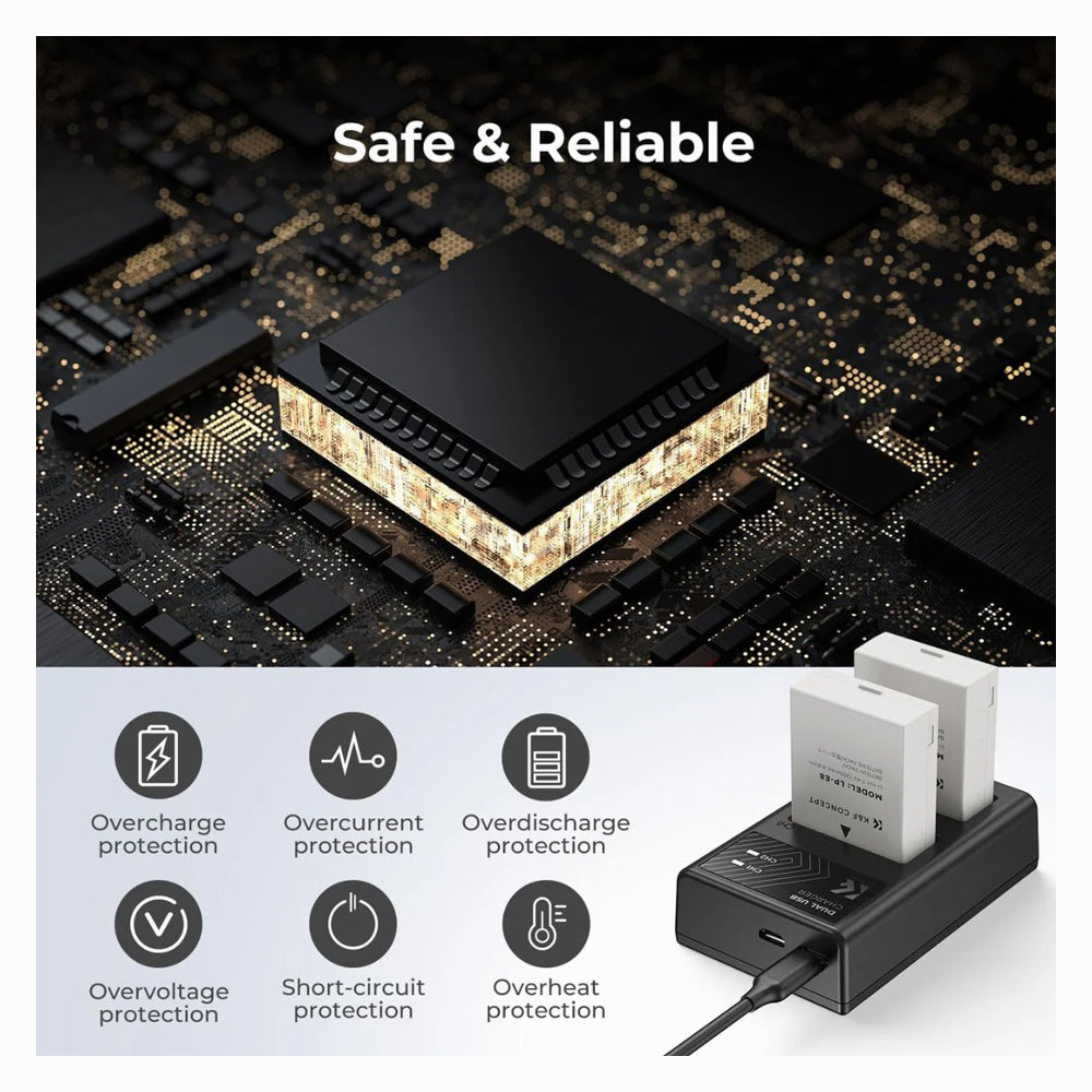 K&F Concept LP-E8 Camera Batteries (3-pack) with 3-slot charger, 1200mAh batteries-KF28.0099