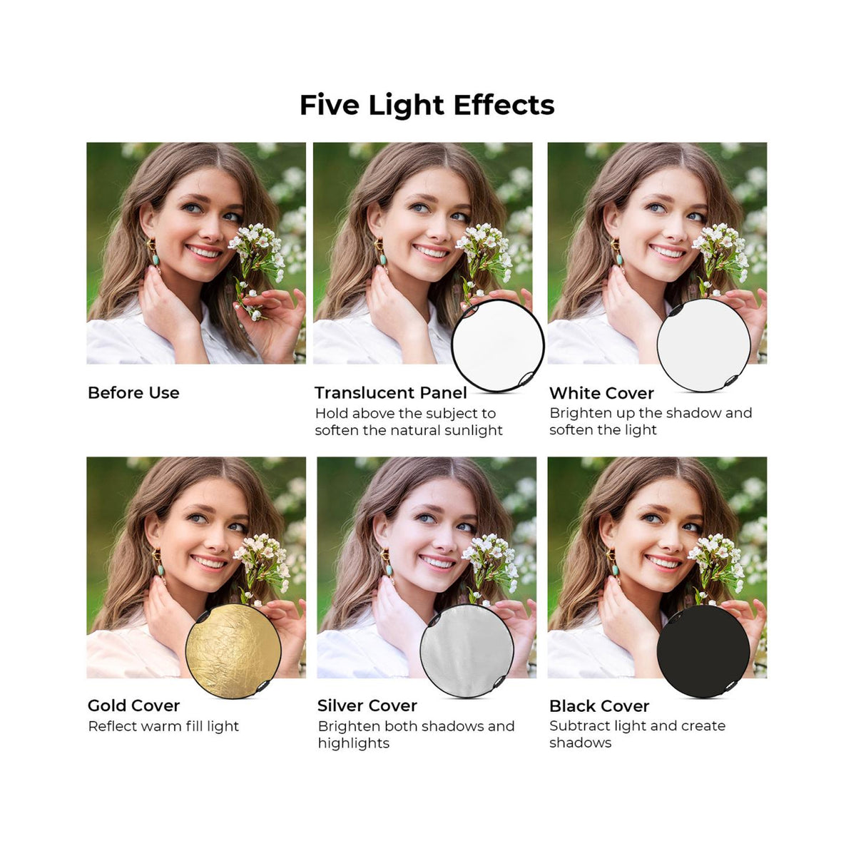 K&F Concept 43" (110cm) 5-in-1 Collapsible Photography Reflector with Grips – KF18.0006