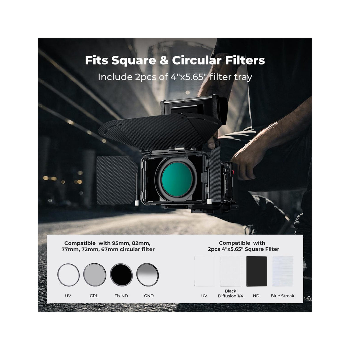 K&F Concept Pro Matte Box Kit with 2 Filter Trays & 5 Adapter Rings – SKU.2322V1