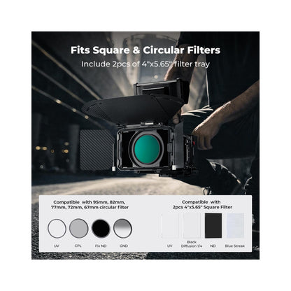 K&F Concept Pro Matte Box Kit with 2 Filter Trays & 5 Adapter Rings – SKU.2322V1