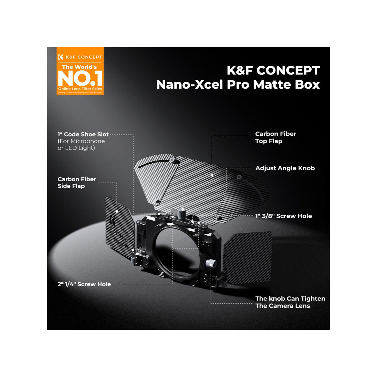 K&F Concept Pro Matte Box Kit with 2 Filter Trays & 5 Adapter Rings – SKU.2322V1