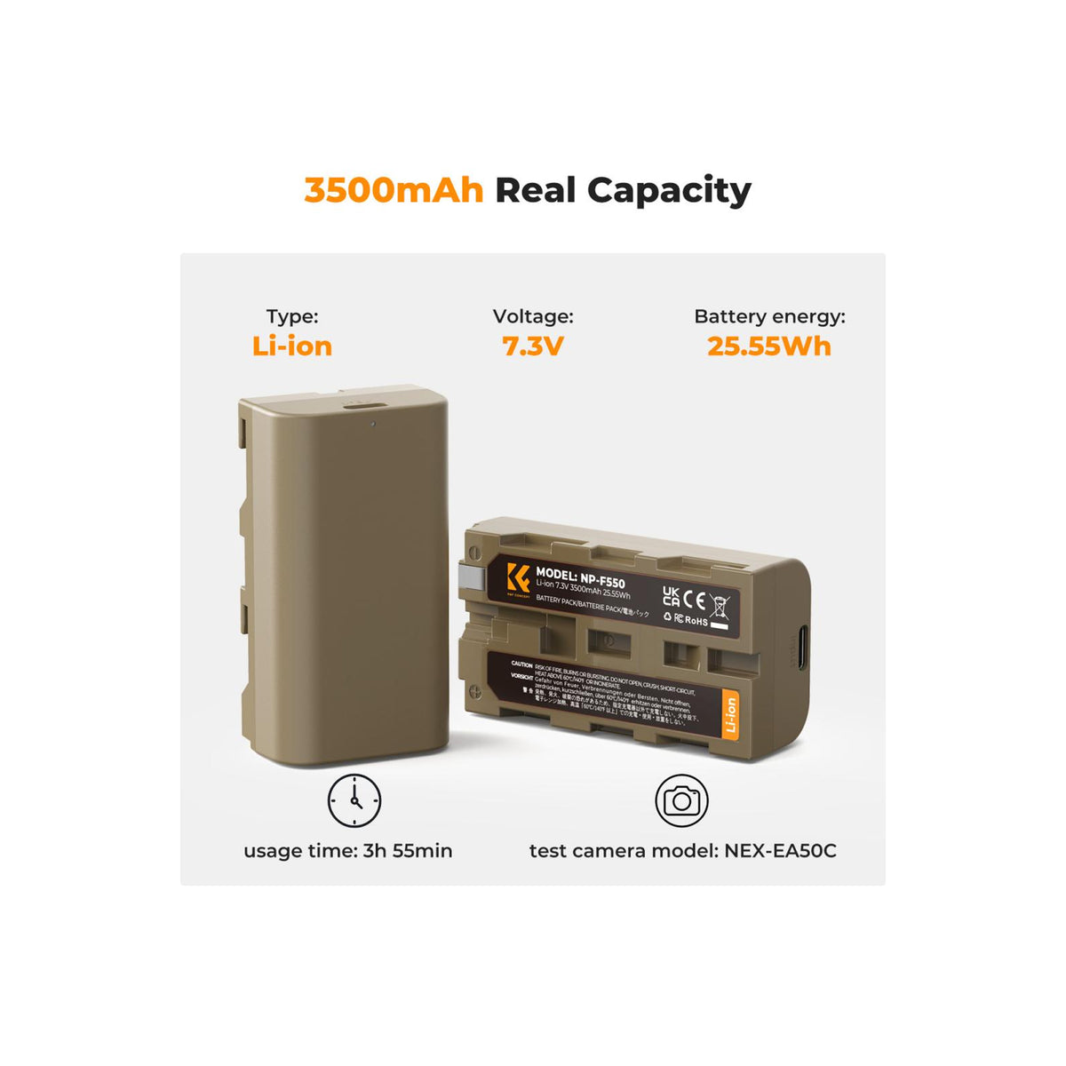 K&F Concept NP-F550 3500mAh USB-C Rechargeable Battery-KF28.0035