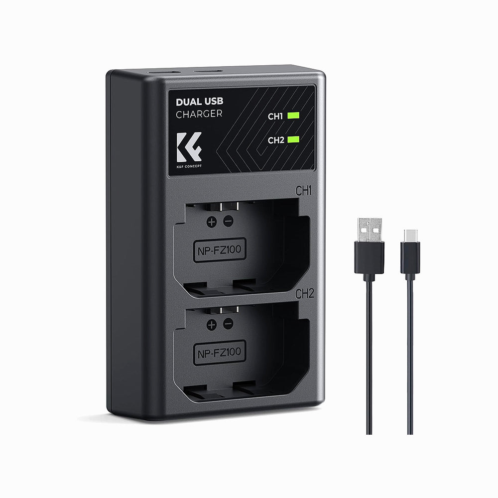 K&F Concept NP-FZ100 Battery Charger, Dual Slot Quick Charger for Sony Alpha A7 III, A7R III (A7R3), A9, a6600, a7R IV, Alpha a9 II Camera-KF28.0010