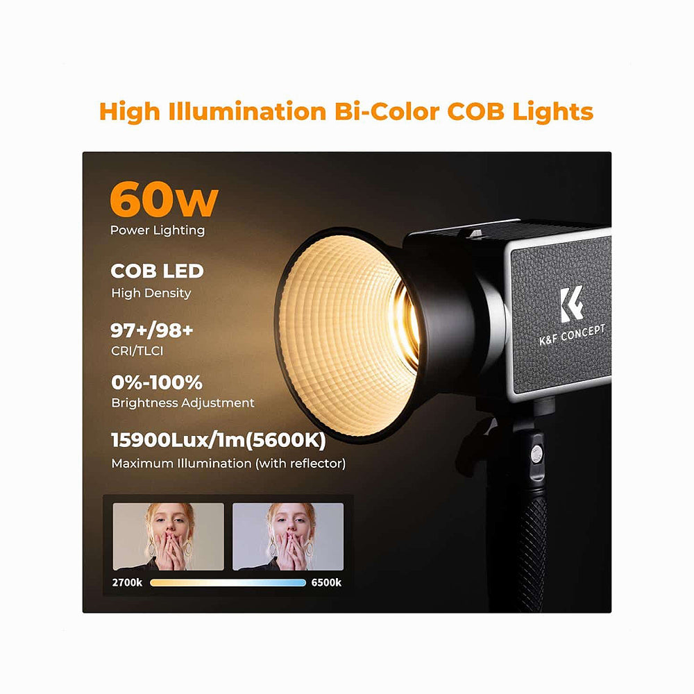 K&F Concept PL-60B 60W COB Photography light with Built-in 4500mAh Battery-KF34.045
