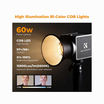 K&F Concept PL-60B 60W COB Photography light with Built-in 4500mAh Battery-KF34.045