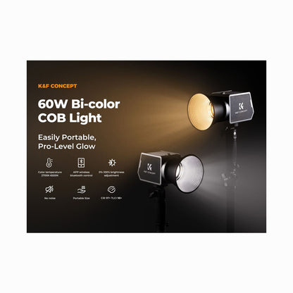 K&F Concept PL-60B 60W COB Photography light with Built-in 4500mAh Battery-KF34.045