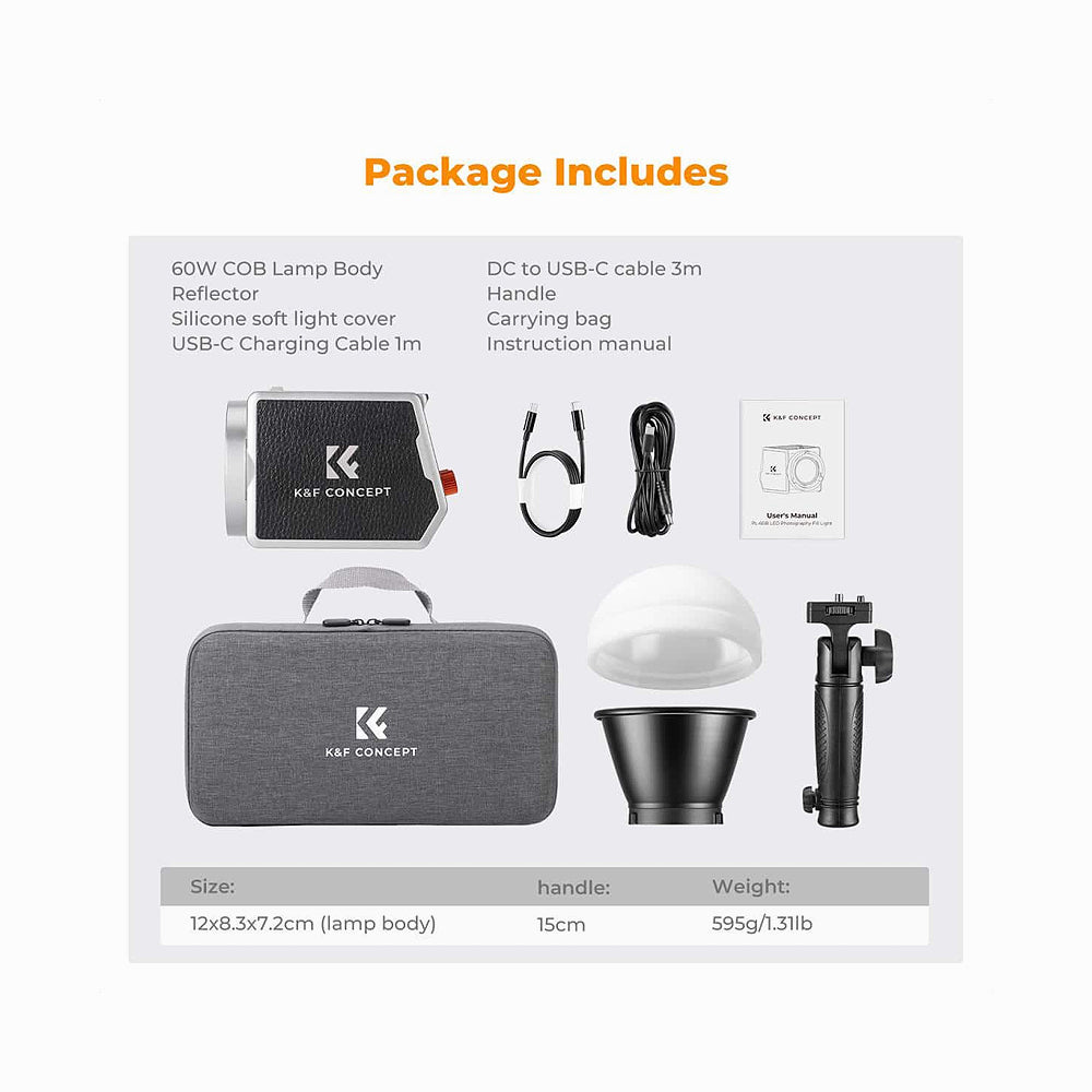 K&F Concept PL-60B 60W COB Photography light with Built-in 4500mAh Battery-KF34.045