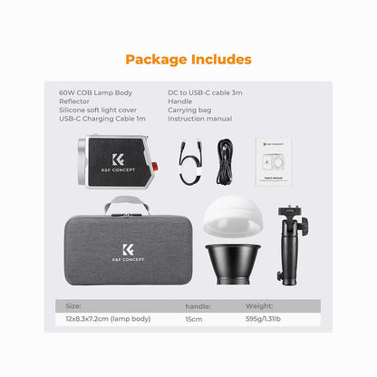 K&F Concept PL-60B 60W COB Photography light with Built-in 4500mAh Battery-KF34.045