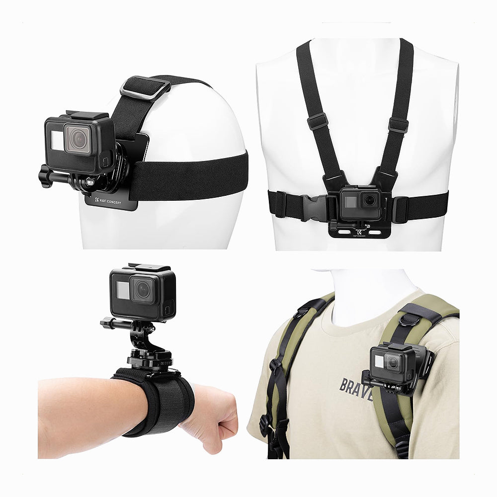 K&F Concept SKU.2289 Head Strap & Chest Mount Accessories Set for GoPro / DJI Osmo / Insta360 Action Camera