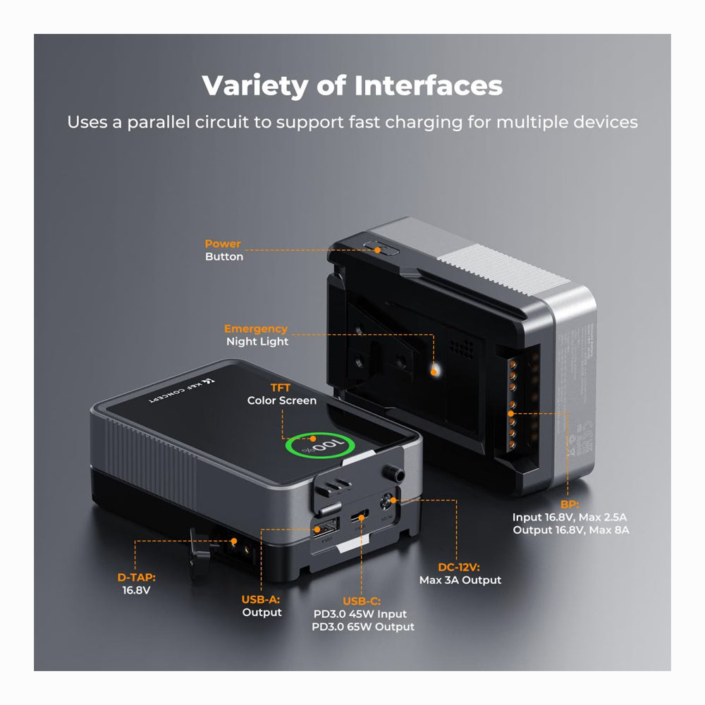 K&F Concept V Mount Battery 50Wh 3400mAh Mini V-Mount Battery with 65W Output -KF28.0059