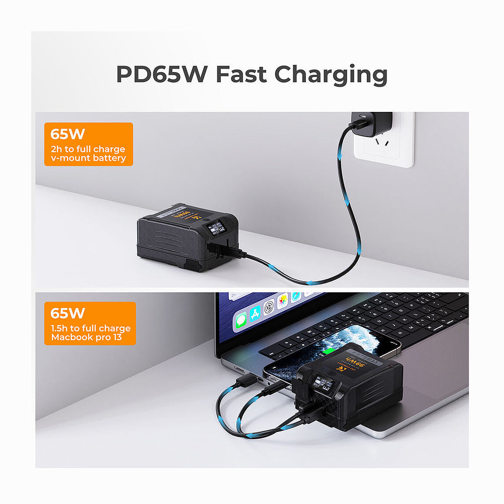K&F Concept V Mount Battery, 99Wh Mini V-Mount Battery, 6700mAh 14.8V Support 65W PD USB-C Fast Charger-KF28.0024