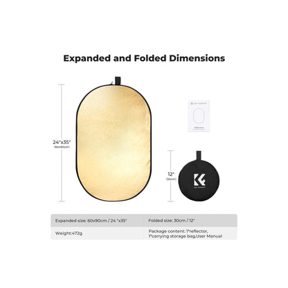 K&F Concept (60x90cm) 5-in-1 Oval Foldable Reflector with Carrying Bag