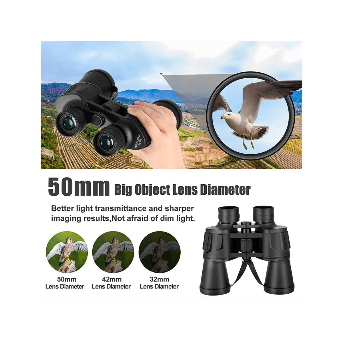 K&F CONCEPT 20x50 Adult High-Power Binoculars with Low-Light Night Vision(KF33.023)